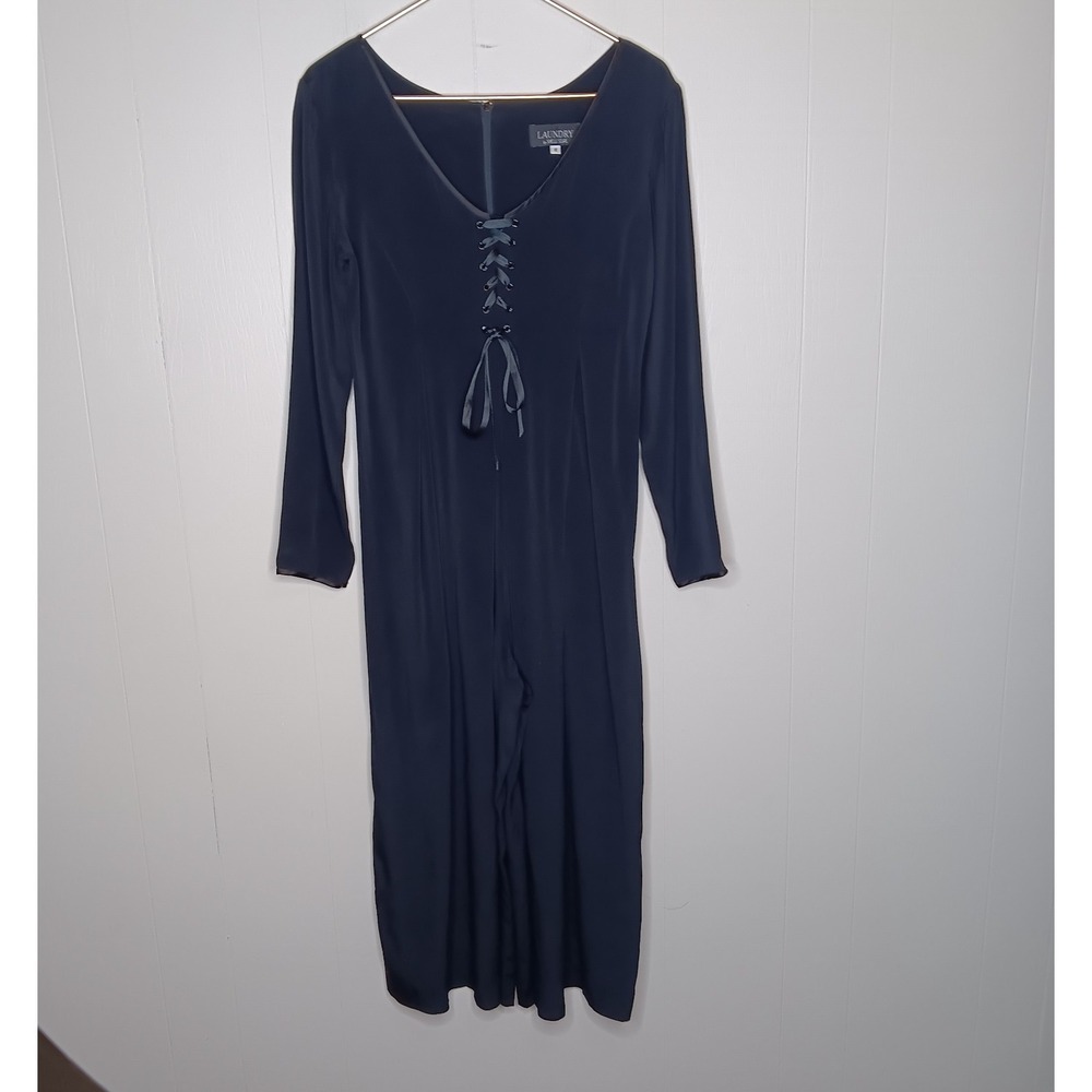 Y2K Laundry Jumpsuit 8 Black Wide Leg Crop Lace Up Witchy Whimsigoth Edgy Coven